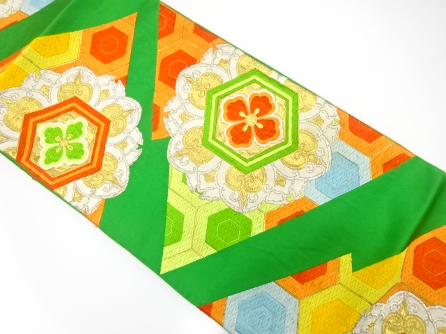 JAPANESE KIMONO / ANTIQUE FUKURO OBI / SILK / WOVEN KIKKO WITH FLOWER